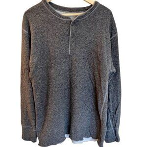 LL Bean Cotton Wool Blend Henley Shirt Size Large Dark Gray Winter Base Layer